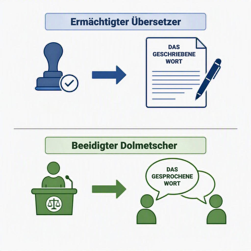 Ermächtigter Übersetzer vs. beeidigter Dolmetscher: Die Unterschiede auf einen Blick und einfach erklärt 1 Ermächtigter Übersetzer vs. Beeidigter Dolmetscher
